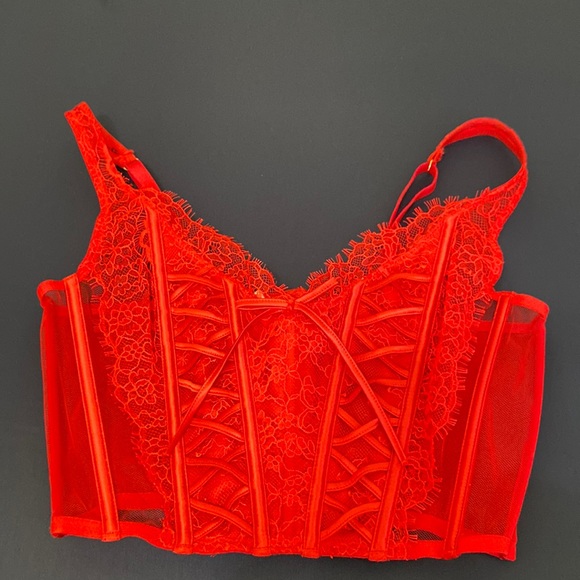 Victorias Secret Red Unlined Lace-Up Corset Top Small - Picture 2 of 3